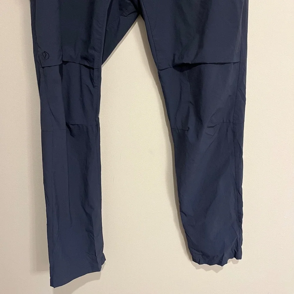 Mens Fjallraven Pants High Coast Hike Trousers Belted Navy Blue 37 Long Outdoor